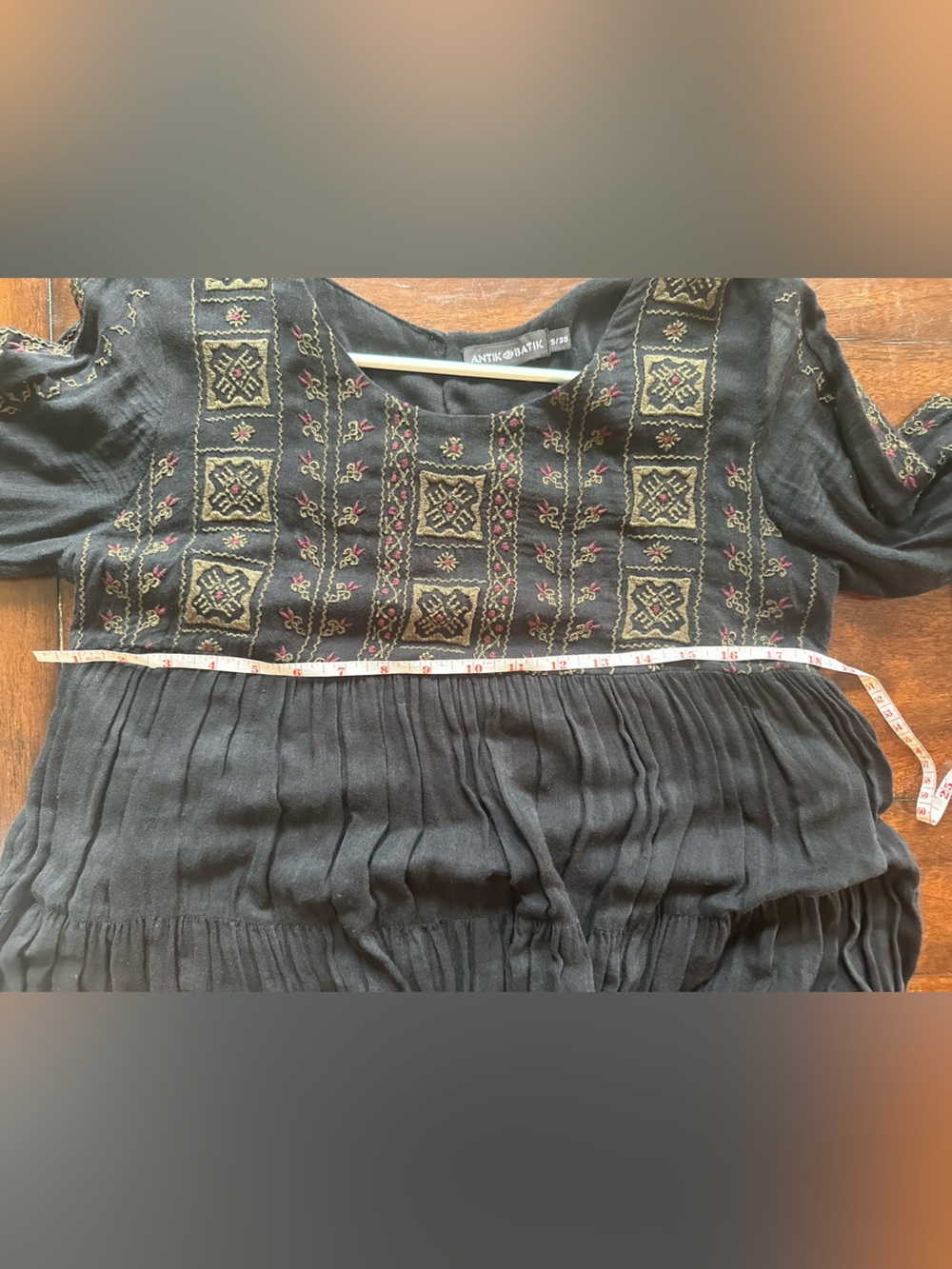 Antik Batik Sylla Black Tiered Long-Sleeve Embroidered Dress Small Bohemian - Picture 4 of 9